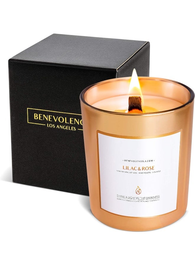 Benevolence LA Premium Lilac & Rose Scented Candles, Highly Scented Lilac & Rose Candle, All Natural Soy Candles Scented, 8 oz | 45 Hour Long Lasting Soy Candle, Relaxing Aromatherapy Candles - Image 1